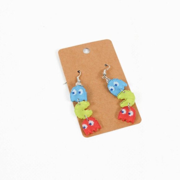 NEW Pac-Man Ghost Drop Earrings - Nostalgic Accessory - Picture 2 of 4